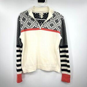 Neve Wool Blend Cream Black 1/4 Zip Mock Neck Ski Sweater Women's Medium